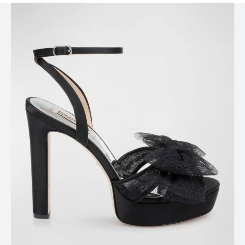 Badgley Mischka Sophie Tulle- Bow Womens Platform Sandals In Black Size 11